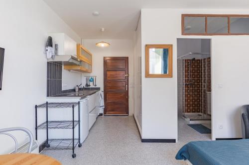 une petite cuisine avec un évier et un comptoir dans l'établissement Vaste studio de 22 m centre -n1, à Charleval