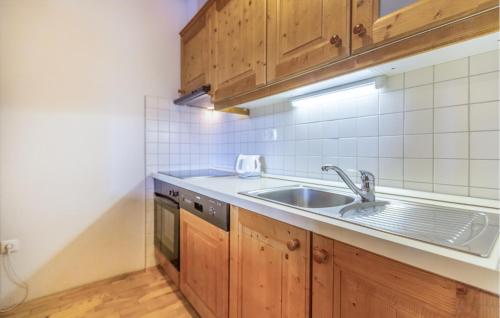- une cuisine avec des placards en bois et un évier dans l'établissement Beautiful Apartment In Pohorje With Kitchen, à Hočko Pohorje