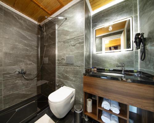 uma casa de banho com um WC e um lavatório em STONE VILLAGE em Trabzon