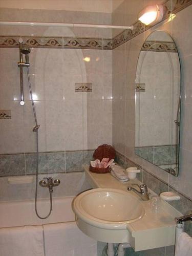 a bathroom with a sink and a shower and a toilet at Hotel Motel Flower in Novi Ligure