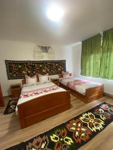 two beds in a room with two rugs at Pensiunea Ioana Mariana in Botiza