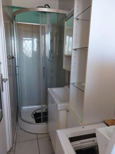 une salle de bain avec douche et lavabo dans l'établissement Location de vacances, à Canet