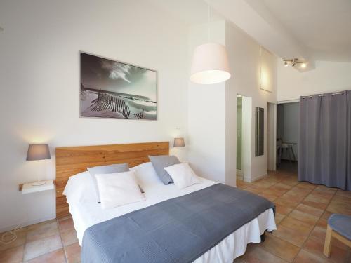 ein Schlafzimmer mit einem großen Bett in einem Zimmer in der Unterkunft GITE DE LA TRUFFIERE "Les Truffes" in Montagnac