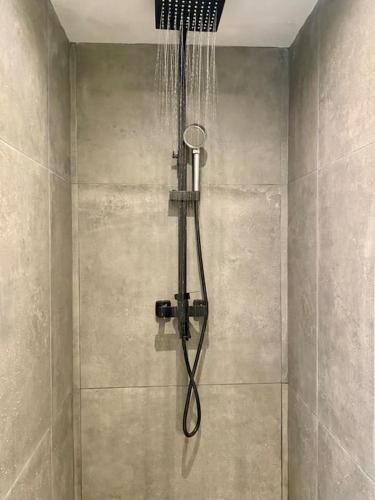 une douche avec pommeau de douche dans une salle de bain dans l'établissement Le Cocon de la Gare de Grenoble, à Grenoble