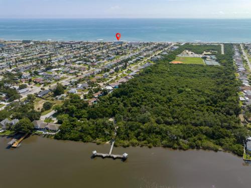 a hot air balloon flying over a lake at Starboard Light 1 in Ormond Beach