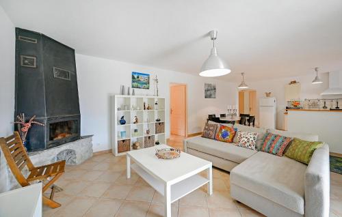 un salon avec un canapé et une cheminée dans l'établissement Lovely Home In Bordezac With Wifi, à Bordezac