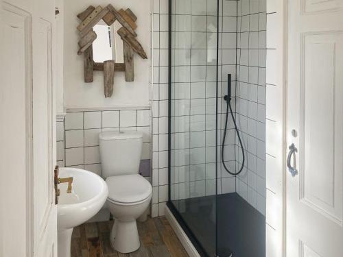 Ty Newydd في Llandwrog: حمام مع مرحاض ومغسلة ودش