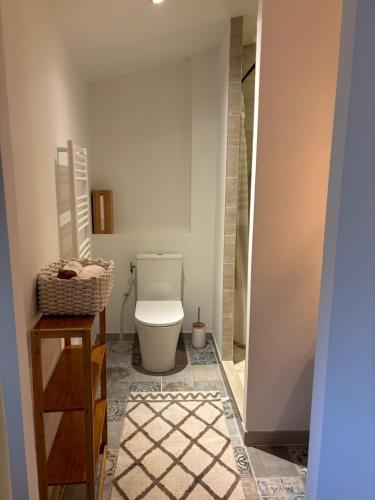 ein kleines Bad mit WC in einem Zimmer in der Unterkunft L'auberge'Inn in Coulon