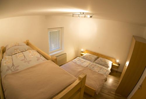 a bedroom with two beds and a window at Apartments Demec in Kranjska Gora