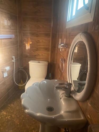 ジガンショールにあるLa fiertéのバスルーム(洗面台、トイレ、鏡付)