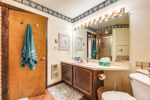 a bathroom with a sink and a mirror at Community Beach Access Lake Harmony Townhome in Lake Harmony