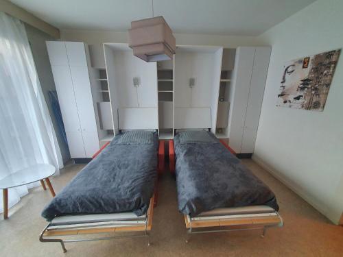 een kamer met 2 bedden in een kamer bij Studio du Temple in Aix-les-Bains