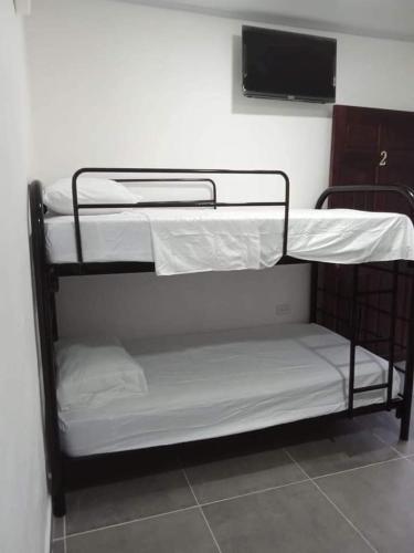 BARI Campings resort في بويرتو فيجو: سريرين بطابقين في غرفة