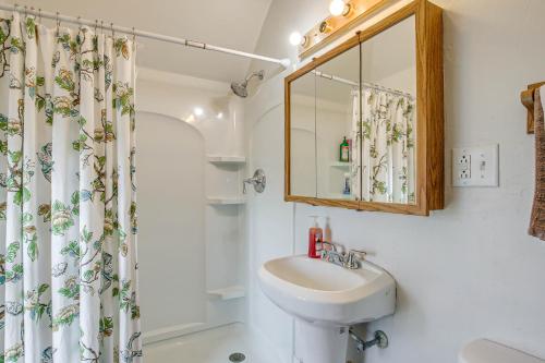 a bathroom with a sink and a mirror at Dog-Friendly Green Bay Home, 1 Mi to Downtown! in Green Bay