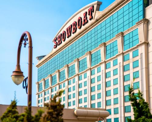 a building with a sign on top of it at Showboat Hotel Atlantic City in Atlantic City