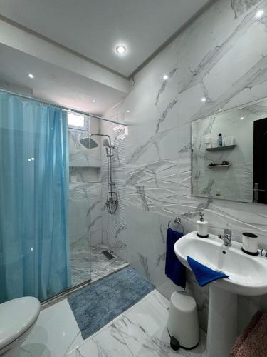 een badkamer met douche en wastafel bij Studio Plage Malabata tanger in Tanger