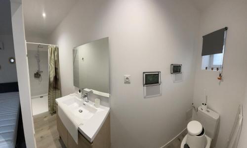 une salle de bain blanche avec un lavabo et des toilettes dans l'établissement Appartement(g)T2 bien aménagé !, à Le Teil