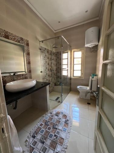 a bathroom with a sink and a shower and a toilet at A room in Guéliz only for ladies in Marrakesh