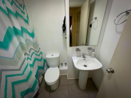 a bathroom with a toilet and a sink at Departamento céntrico con estacionamiento in Concepción