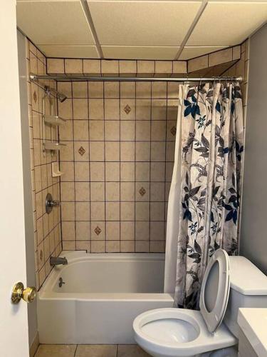 ein Badezimmer mit einem WC, einer Badewanne und einem Waschbecken in der Unterkunft 305-B. Studio in Tremont