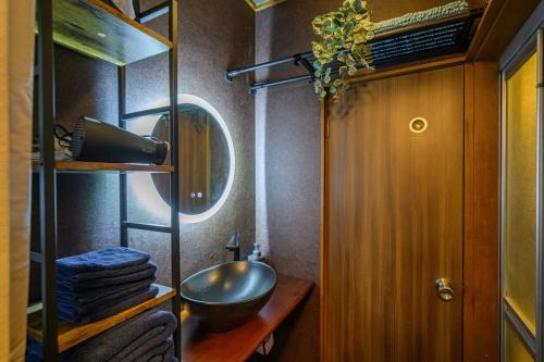東京的住宿－Premier suite Nishiazabu Roppongi front，一间带水槽和镜子的浴室