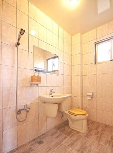 a bathroom with a toilet and a sink and a shower at sea monkey diving homestay in Green Island