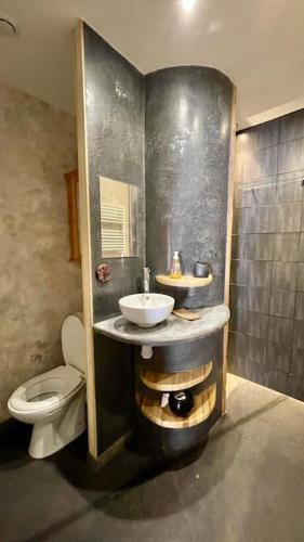 une salle de bain avec un lavabo et des toilettes dans l'établissement Le mantais, à Coulon