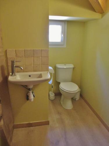 une salle de bain avec toilettes et lavabo dans l'établissement appartement T3 dans propriété de 5000m2 avec piscine, à Venelles