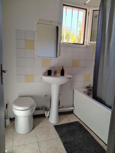 une salle de bain avec un lavabo, des toilettes et une baignoire dans l'établissement Villa Mont D'Or, à Manosque