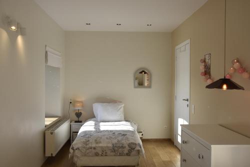 YvoirにあるLa Colline aux Fées propriété privéeの小さなベッドルーム(ベッド1台、デスク付)