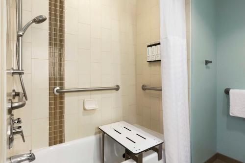 a bathroom with a bath tub with a bench in it at Hyatt Place Columbia/Downtown/The Vista in Columbia