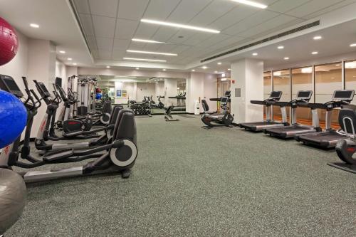 a gym with rows of treadmills and elliptical machines at Hyatt Place Chicago River North in Chicago
