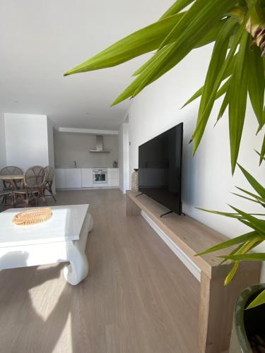 a living room with a large flat screen tv on a wall at APARTAMENTO A ESTRENAR en FOZ COFRADIA DELUXE in Foz