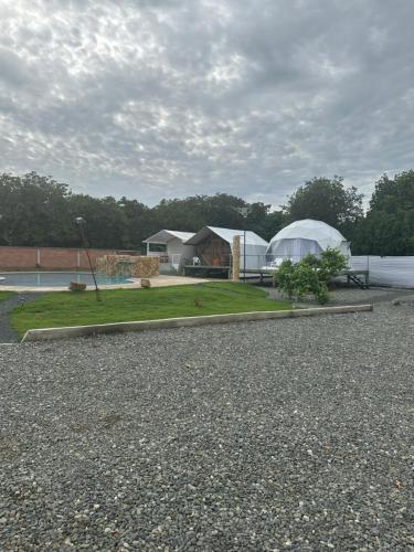 a view of a house with two domes at Eco Cabañas Montana in Santa Helena