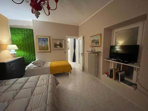 1 dormitorio con 1 cama y TV de pantalla plana en Appartamento Borgosesia Cuore Matto, en Borgosesia