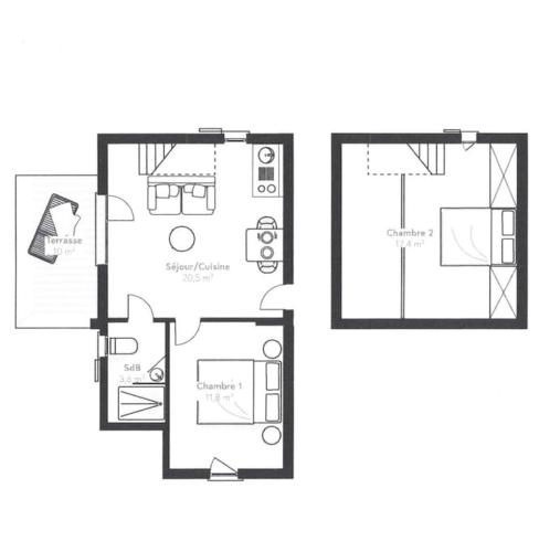 Cet appartement comprend une chambre et une salle de bains. dans l'établissement T3 Madiana, Climatisé, piscines, resto, 5mn plages, à Lecci