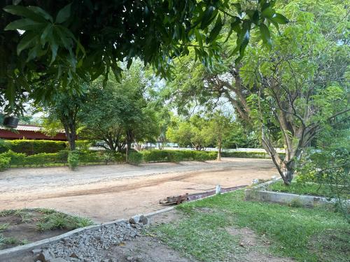 un camino de tierra en un parque con árboles en Casa guida, en Manica