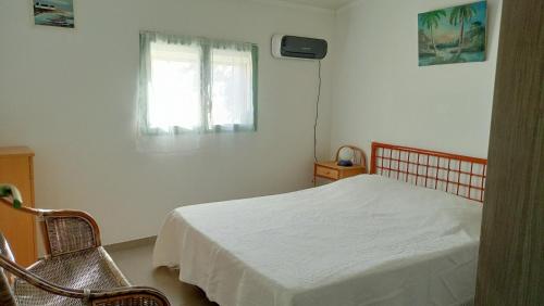 Schlafzimmer mit einem Bett und einem Fenster in der Unterkunft Gîte 3 pièces dans Mas Catalan proche centre ville in Perpignan