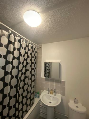 a bathroom with a sink and a toilet at Spacious One Bedroom Flat close to Heathrow Airport in Northolt