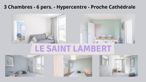 un collage de tres fotos de una sala de estar en Le St Lambert Proche Cathédrale Parking gratuit, en Troyes