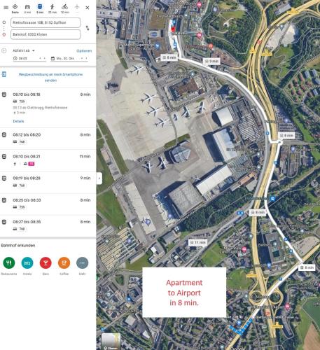 a screenshot of a map of a freeway at Cartea Apartments Zürich Airport in Opfikon