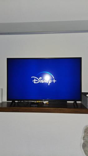 a blue television sitting on a wooden shelf at La Stanzina di via Dosso in Solto Collina