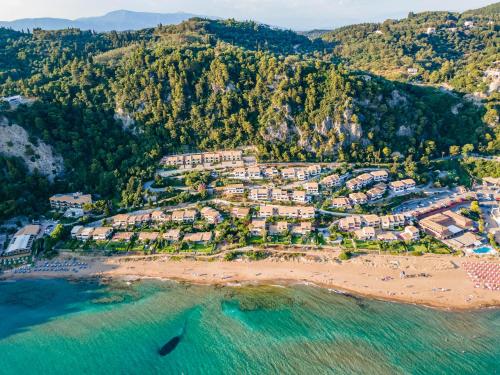 an aerial view of a resort on a beach at Athena's Veranda magestic views in Glyfada beach of Corfu by New Era in Glyfada
