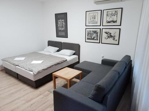 salon z łóżkiem i kanapą w obiekcie Apartman Vanja w mieście Rijeka