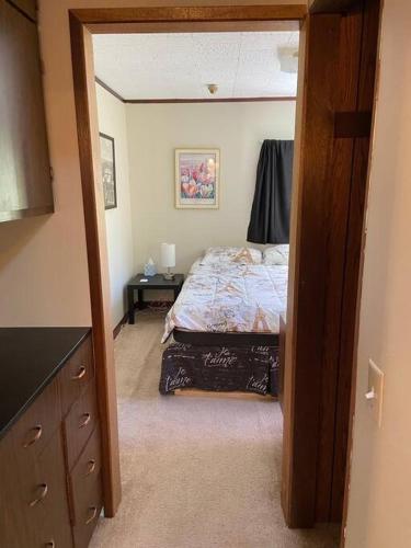 um quarto com uma cama e uma cómoda em Friendly one bedroom with full kitchen and bath em Renton