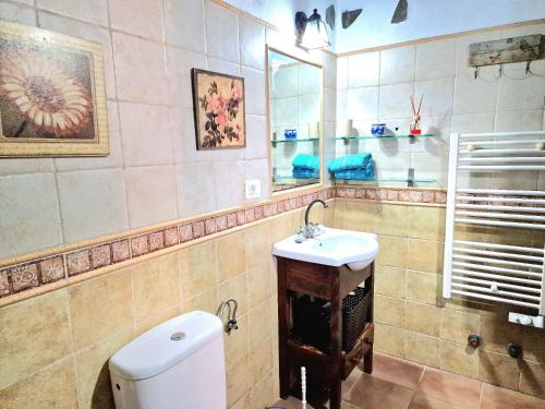 un baño con inodoro y lavabo en Casa Canaria Drago in Icod de los Vinos, en Icod de los Vinos