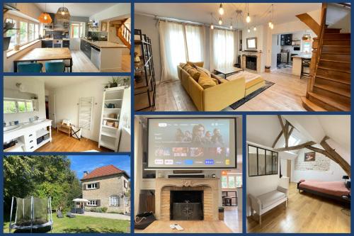 a collage of pictures of a living room and kitchen at Gite Robinelli - nature, cinema et jeux in Épisy