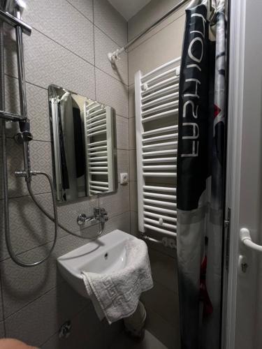 y baño con lavabo y espejo. en Nilton 2 Apartmans en Niš