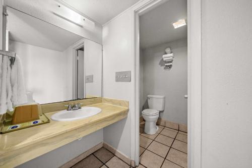 a bathroom with a sink and a toilet at Executive Inn in Rusk