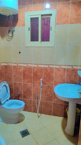 a bathroom with a toilet and a sink at منتجع الريحانه فلة رقم ٢ in Al Wahţ